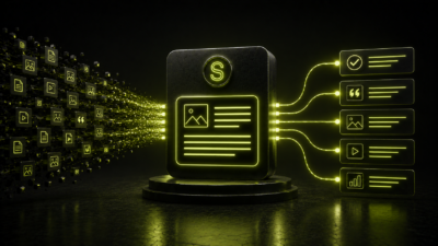 A structured publisher content system transforms fragmented archive materials into organized answer-ready assets flowing through a controlled editorial infrastructure.