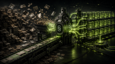 An industrial knowledge refinery transforms chaotic publisher archives into structured AI-ready corpus infrastructure connected through organized retrieval systems.