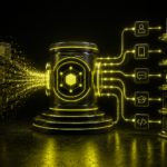 A structured publisher corpus flows through a governed central licensing system into multiple controlled product surfaces including membership, apps, chat experiences, and learning environments.